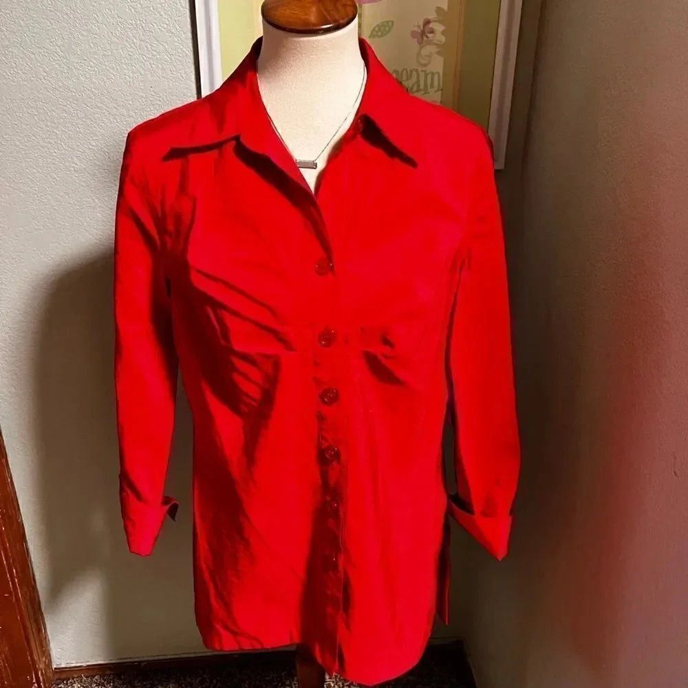 NWT 3/4 Sleeve Multiples Medium Red Button Down Shirt  #155